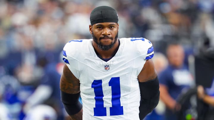 Sep 15, 2024; Arlington, Texas, USA;  Dallas Cowboys linebacker Micah Parsons (11) before the game against the New Orleans Saints at AT&T Stadium. Mandatory Credit: Kevin Jairaj-Imagn Images