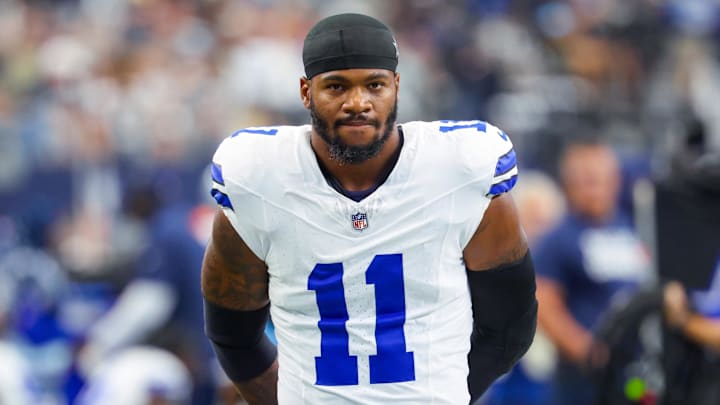 Sep 15, 2024; Arlington, Texas, USA;  Dallas Cowboys linebacker Micah Parsons (11) before the game against the New Orleans Saints at AT&T Stadium. 