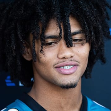 Brysen Wright, a member of the Jaguars Elite 14U talks about his team’s win at the NFL Flag Championships at the Pro Football Hall of Fame Village in Canton, Ohio. during an NFL training camp fourth session at the Miller Electric Center, Sunday, July 27, 2025, in Jacksonville, Fla. [Doug Engle/Florida Times-Union]
