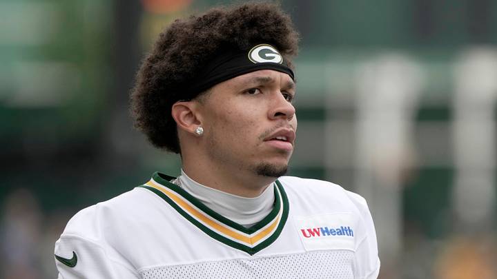 Green Bay Packers wide receiver Christian Watson (9) is shown at training camp Friday, July 31, 2026 in Green Bay, Wisconsin.