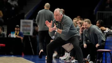 Mar 11, 2025; Charlotte, NC, USA; Virginia Tech Hokies head coach Mike Young reacts in the second half at Spectrum Center. Mandatory Credit: Bob Donnan-Imagn Images
