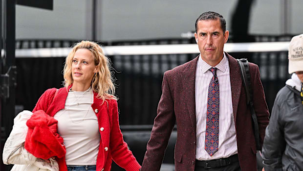 November 2, 2024; Iowa City, Iowa, USA; Wisconsin Badgers head coach Luke Fickell and his wife Amy walk into Kinnick Stadium before