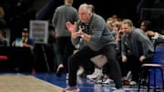 Mar 11, 2025; Charlotte, NC, USA; Virginia Tech Hokies head coach Mike Young reacts in the second half at Spectrum Center. Mandatory Credit: Bob Donnan-Imagn Images