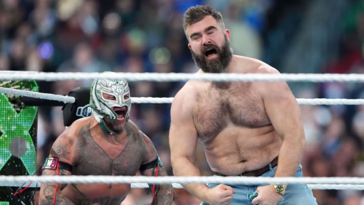 Jason Kelce appears during Wrestlemania XL.