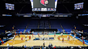 Mar 19, 2025; Lexington, KY, USA;  The Louisville Cardinals team practices at Rupp Arena. Mandatory Credit: Jordan Prather-Imagn Images