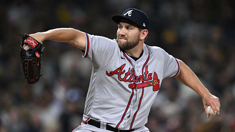 Apr 17, 2023; San Diego, California, USA; Atlanta Braves relief pitcher Dylan Lee (52) throws a