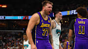  Los Angeles Lakers guard Luka Doncic reacts during the second quarter against the Memphis Grizzlies at FedExForum. 