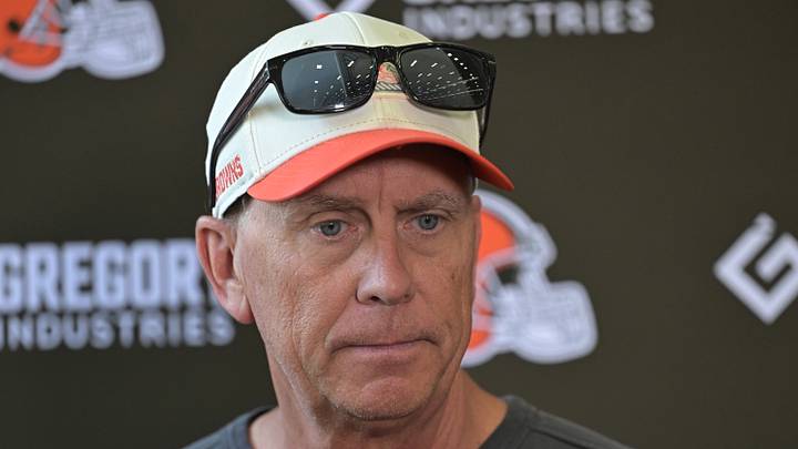 Cleveland Browns head coach Todd Monken talks to the media.
