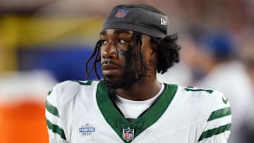 Sep 9, 2024; Santa Clara, California, USA; New York Jets wide receiver Malachi Corley (17) during the fourth quarter against the San Francisco 49ers at Levi's Stadium. Mandatory Credit: Darren Yamashita-Imagn Images