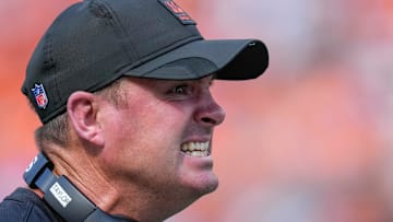 Sep 14, 2025; Cincinnati, Ohio, USA; Cincinnati Bengals head coach Zac Taylor reacts after no foul is called on a play in the fourth quarter at Paycor Stadium. Mandatory Credit: Sam Greene-USA TODAY Network via Imagn Images