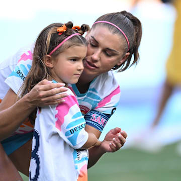 Alex Morgan and her daughter Charlie on the day Morgan played her final pro soccer match in September 2024