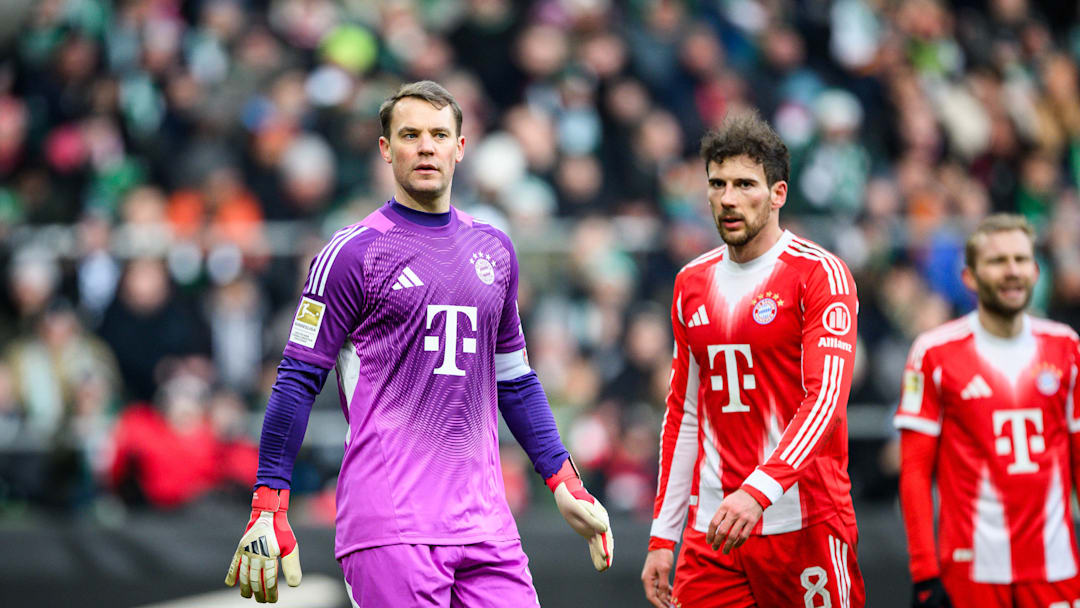 Manuel Neuer and Leon Goretzka in action for Bayern Munich against Werder Bremen. Manuel Neuer and Leon Goretzka in action for Bayern Munich against Werder Bremen.