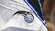 A view of the Orlando Magic logo during the game against the Dallas Mavericks.