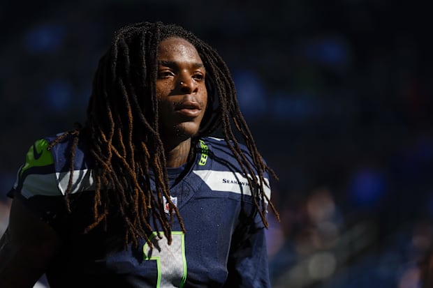 Seattle Seahawks WR Laviska Shenault Jr.returns to the locker room following pregame warmups against the New York Giants. Seattle Seahawks WR Laviska Shenault Jr.returns to the locker room following pregame warmups against the New York Giants.