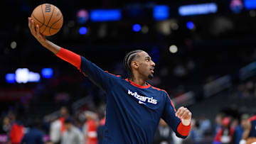 Nov 27, 2024; Washington, District of Columbia, USA; Washington Wizards forward Alexandre Sarr (20) warms up before the game between the Washington Wizards and the LA Clippers at Capital One Arena. Mandatory Credit: Reggie Hildred-Imagn Images