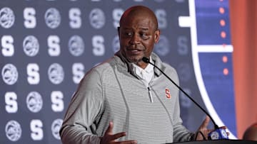 Oct 10, 2024; Charlotte, NC, USA;  Syracuse head coach Adrian Autry at The Hilton Charlotte Uptown. Mandatory Credit: Jim Dedmon-Imagn Images