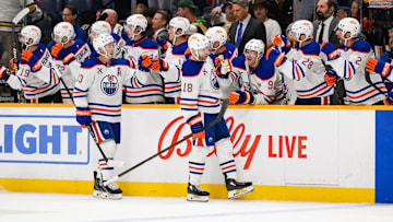 Edmonton Oilers left wing Zach Hyman (18) celebrates his goal