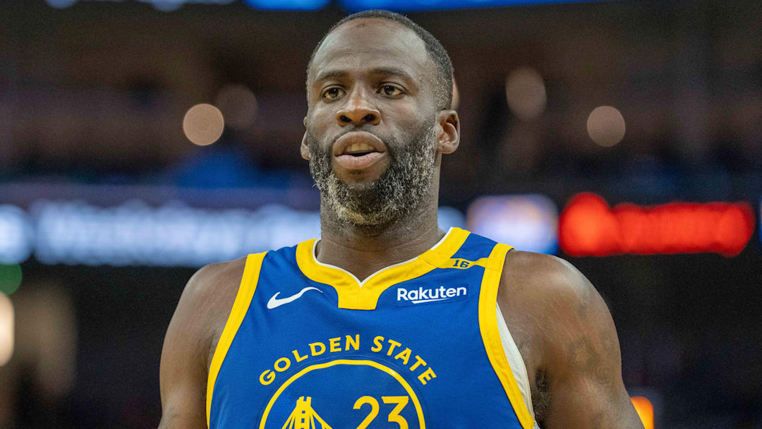 Dec 6, 2024; San Francisco, California, USA; Golden State Warriors forward Draymond Green (23) reacts to a call against the Minnesota Timberwolves during the fourth quarter at Chase Center. Mandatory Credit: Neville E. Guard-Imagn Images