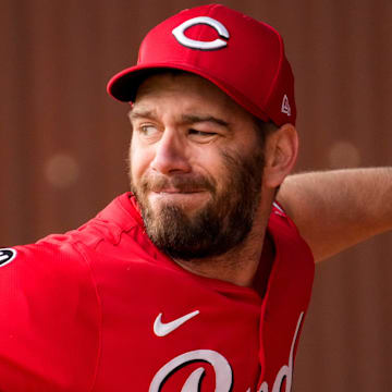 Cincinnati Reds pitcher Sam Moll (50) throws a pitch during session at the Cincinnati Reds Player Development Complex in Goodyear, Ariz., on Wednesday, Feb. 12, 2025.