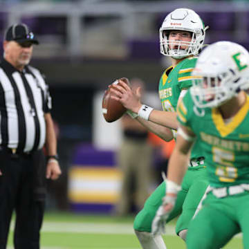 Mason West throws a pass in the 2023 Prep Bowl