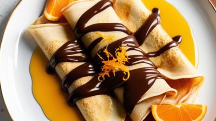 Crepes Suzette with chocolate orange sauce