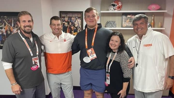 Grant Wise and family at Clemson with head coach Dabo Swinney. Grant Wise and family at Clemson with head coach Dabo Swinney.