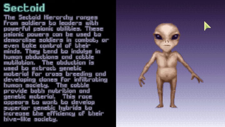 A sectoid in the original X-COM UFO Defense