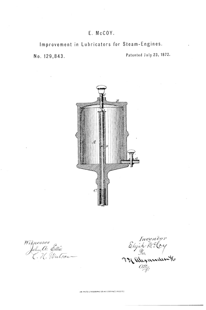 Elijah McCoy's patent drawing for the lubricating oil cup.