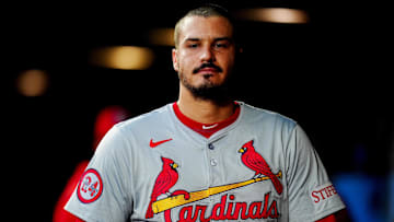 Sep 24, 2024; Denver, Colorado, USA; St. Louis Cardinals third baseman Nolan Arenado (28) during the first inning against the Colorado Rockies at Coors Field. Mandatory Credit: Ron Chenoy-Imagn Images