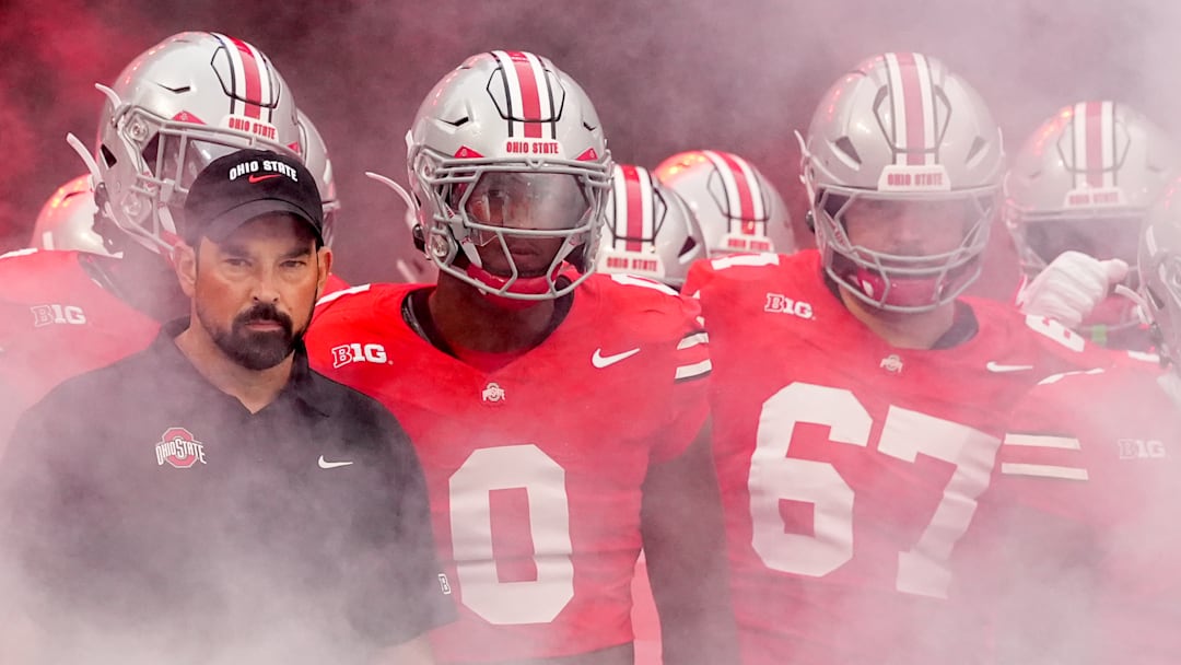 Ohio State head coach Ryan Day and his No. 1 Buckeyes take the field against the Ohio Wildcats on Sept. 13, 2025.