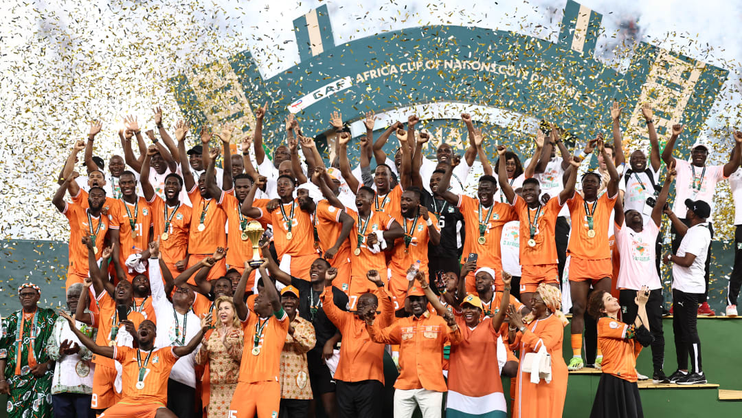Ivory Coast celebrating their 2-1 victory over Nigeria at the Africa Cup of Nations