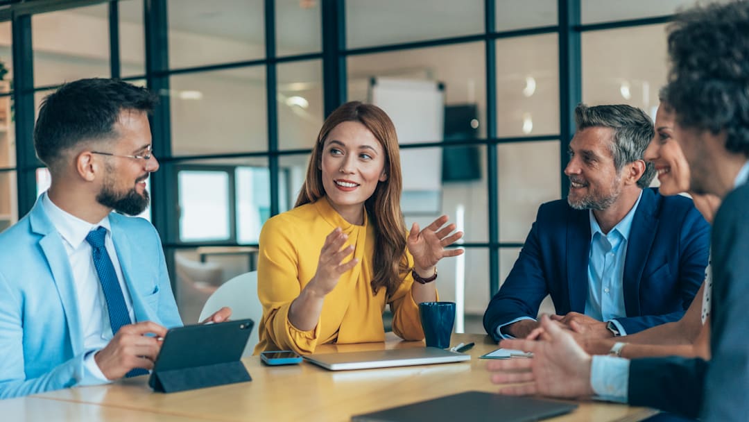 A business meeting in an office space