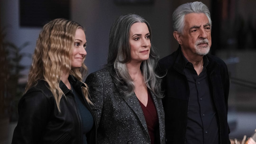 L-R: A.J. Cook as Jennifer ‘JJ’ Jareau, Paget Brewster as Emily Prentiss and Joe Mantegna as David Rossi in Criminal Minds: Evolution, episode 10, season 18 streaming on Paramount+, 2025. Photo Credit: Michael Yarish/Paramount+