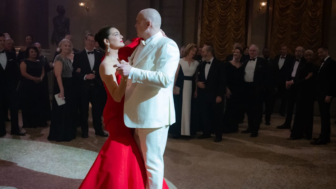 (L-R) Vanessa Fisk (Ayelet Zurer) and Wilson Fisk/Kingpin (Vincent D'Onofrio) in Marvel Television's DAREDEVIL: BORN AGAIN, exclusively on Disney+. Photo by Giovanni Rufino. © 2025 MARVEL.