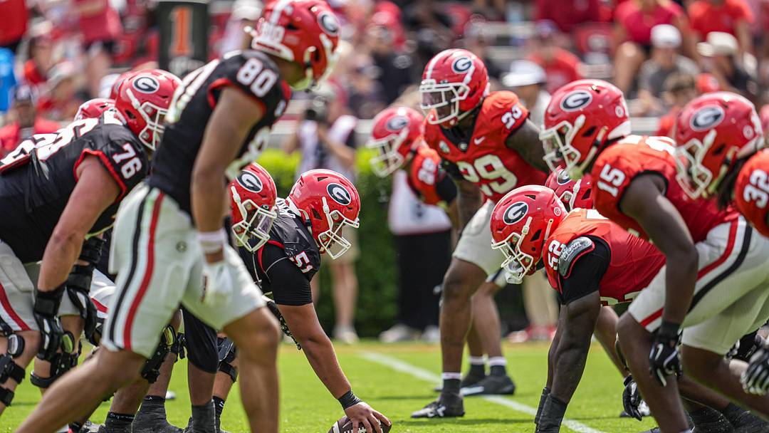Apr 18, 2026; Athens, GA, USA; Georgia Bulldogs line of scrimmage shown during the Georgia Spring football game at Sanford Stadium. Mandatory Credit: Dale Zanine-Imagn Images
