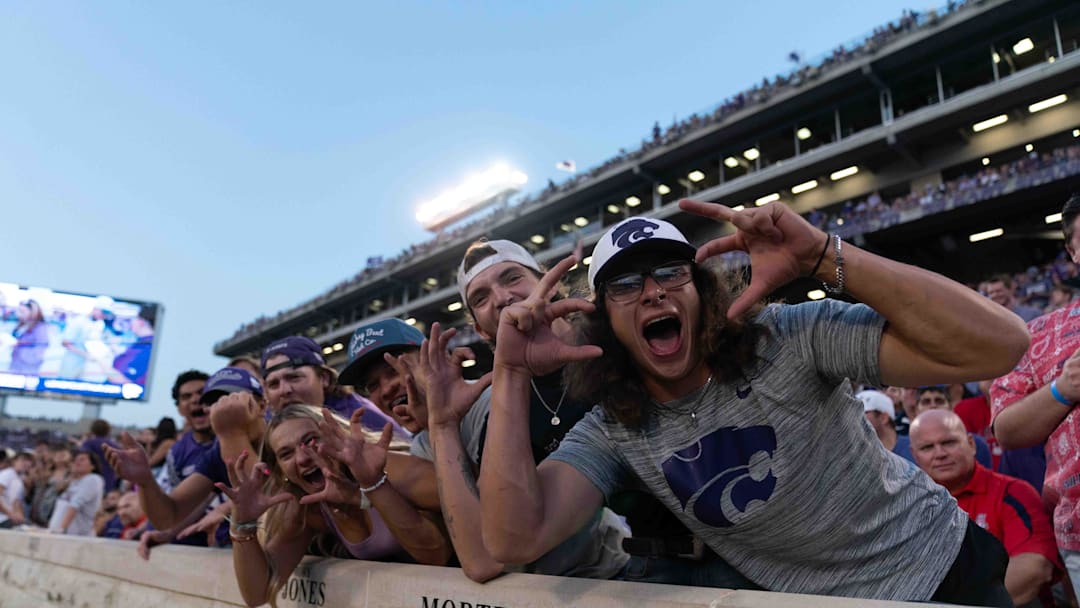 Kansas State fans yell out before kickoff to the game against Arizona at Bill Snyder Family Stadium Friday, September 13, 2024.