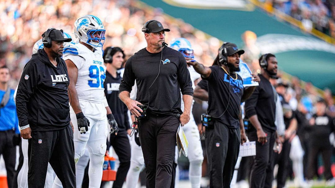 Detroit Lions head coach Dan Campbell watches a play against Green Bay Packers during the second half at Lambeau Field in Green Bay, Wis., on Sunday, September 7, 2025.