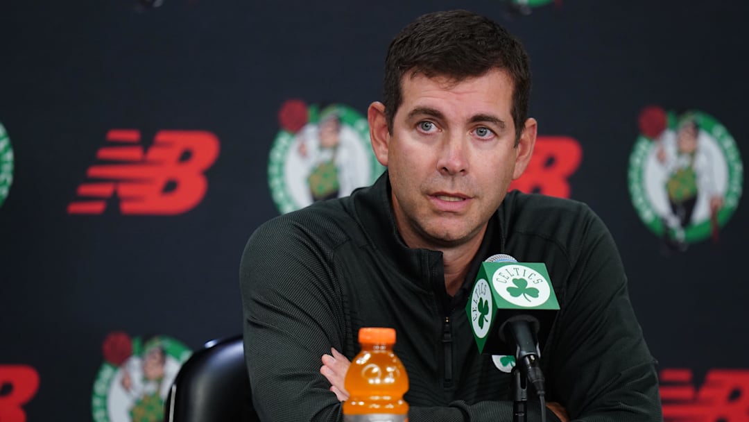 Sep 29, 2025; Boston, MA, USA; Boston Celtics president of basketball operations Brad Stevens talks to reporters during media day at the Auerbach Center. Mandatory Credit: David Butler II-Imagn Images Sep 29, 2025; Boston, MA, USA; Boston Celtics president of basketball operations Brad Stevens talks to reporters during media day at the Auerbach Center. Mandatory Credit: David Butler II-Imagn Images