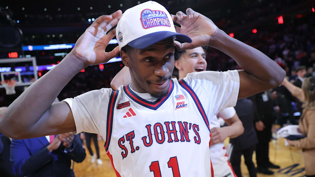 Mar 14, 2026; New York, NY, USA; St. John's basketball guard Ian Jackson (11) following the men's Big East Conference Tournament Championship against the Connecticut Huskies at Madison Square Garden.