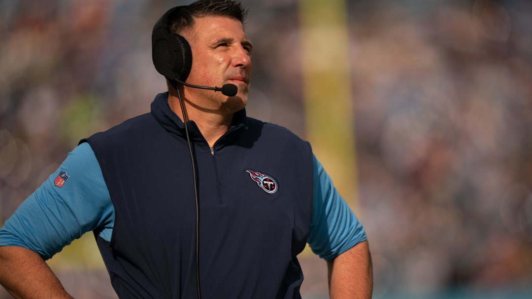 Tennessee Titans Head Coach Mike Vrabel reacts to a Titans penalty against the Seattle Seahawks during their game at Nissan Stadium in Nashville, Tenn., Sunday, Dec. 24, 2023. Vrabel was fired by owner Amy Adams Strunk Monday after having two losing seasons back-to-back.