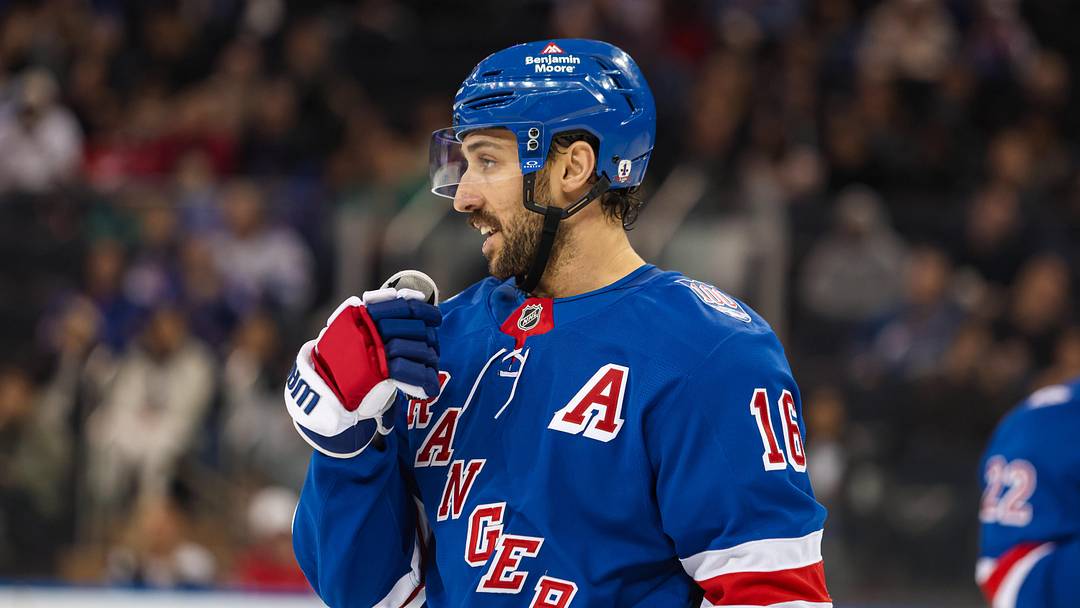 Apr 5, 2026; New York, New York, USA; New York Rangers center Vincent Trocheck (16) skates against the Washington Capitals during the second period at Madison Square Garden. Apr 5, 2026; New York, New York, USA; New York Rangers center Vincent Trocheck (16) skates against the Washington Capitals during the second period at Madison Square Garden.