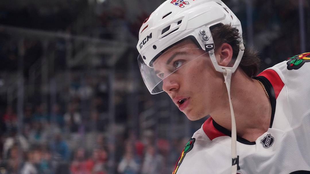 Apr 6, 2026; San Jose, California, USA;  Chicago Blackhawks center Connor Bedard (98) warms up before the game against the San Jose Sharks at SAP Center at San Jose. Mandatory Credit: David Gonzales-Imagn Images