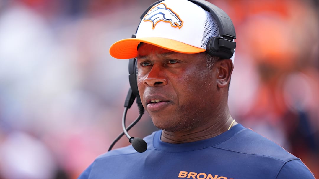 Aug 25, 2024; Denver, Colorado, USA; Denver Broncos defensive coordinator Vance Joseph during the first quarter against the Arizona Cardinals at Empower Field at Mile High. Mandatory Credit: Ron Chenoy-Imagn Images