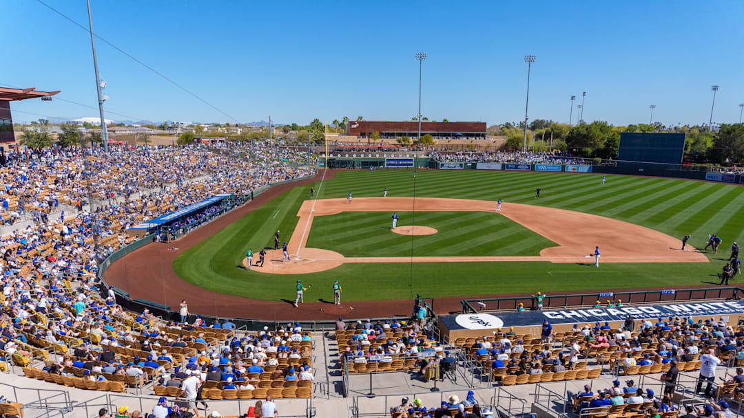 A general view of the fans in attendance during the early inning of a spring training game between the Oakland Athletics and Los Angeles Dodgers at Camelback Ranch-Glendale on March 9.