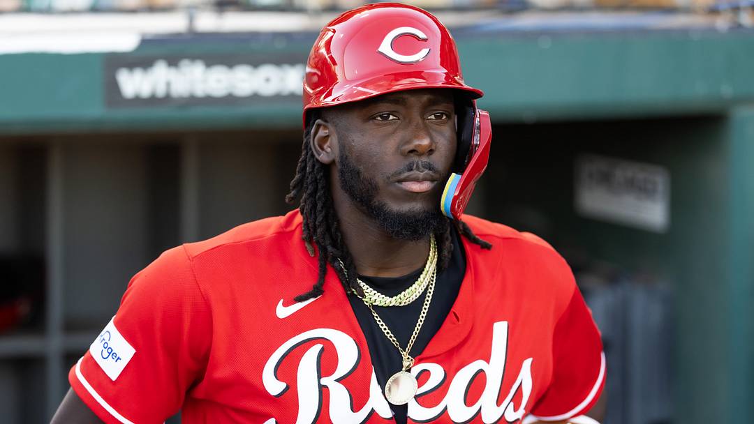 Mar 12, 2026; Phoenix, Arizona, USA; Cincinnati Reds shortstop Elly De La Cruz against the Los Angeles Dodgers during a spring training game at Camelback Ranch-Glendale. Mandatory Credit: Mark J. Rebilas-Imagn Images