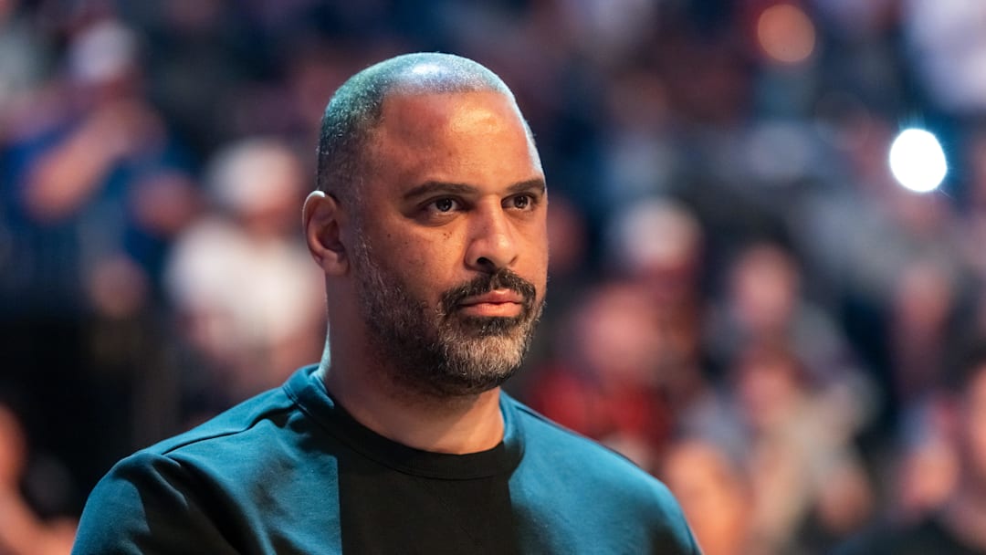 Apr 7, 2026; Phoenix, Arizona, USA; Houston Rockets head coach Ime Udoka against the Phoenix Suns at Mortgage Matchup Center. Mandatory Credit: Mark J. Rebilas-Imagn Images