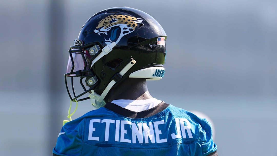 Jacksonville Jaguars running back Travis Etienne Jr. (1) looks on during the second mandatory minicamp at Miller Electric Center Wednesday, June 11, 2025 in Jacksonville, Fla.