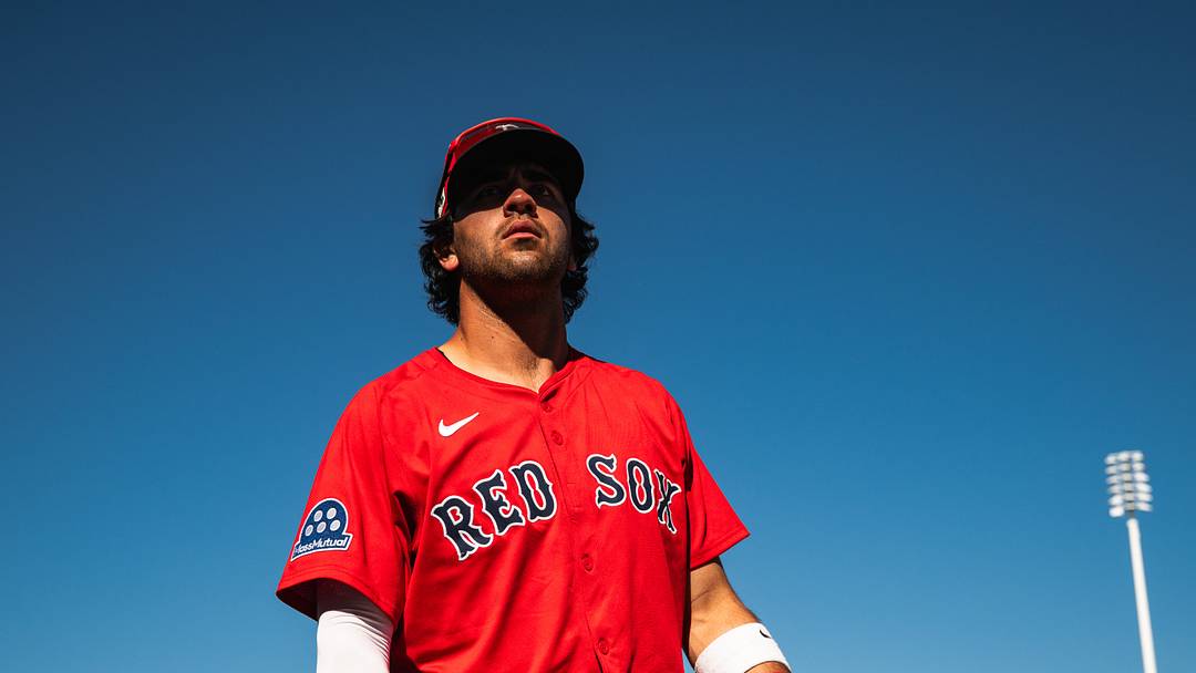 Red Sox prospect Marcelo Mayer gets ready for a spring training game in Fort Myers, Florida.