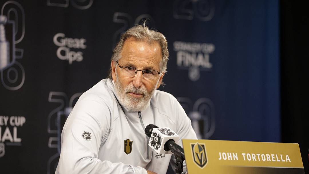 Jun 2, 2026; Raleigh, North Carolina, USA; Vegas Goldne Knights John Tortorella speaks during the press conference after the game against the Carolina Hurricanes in game one of the 2026 Stanley Cup Final at Lenovo Center. Mandatory Credit: Nathan Ray Seebeck-Imagn Images
