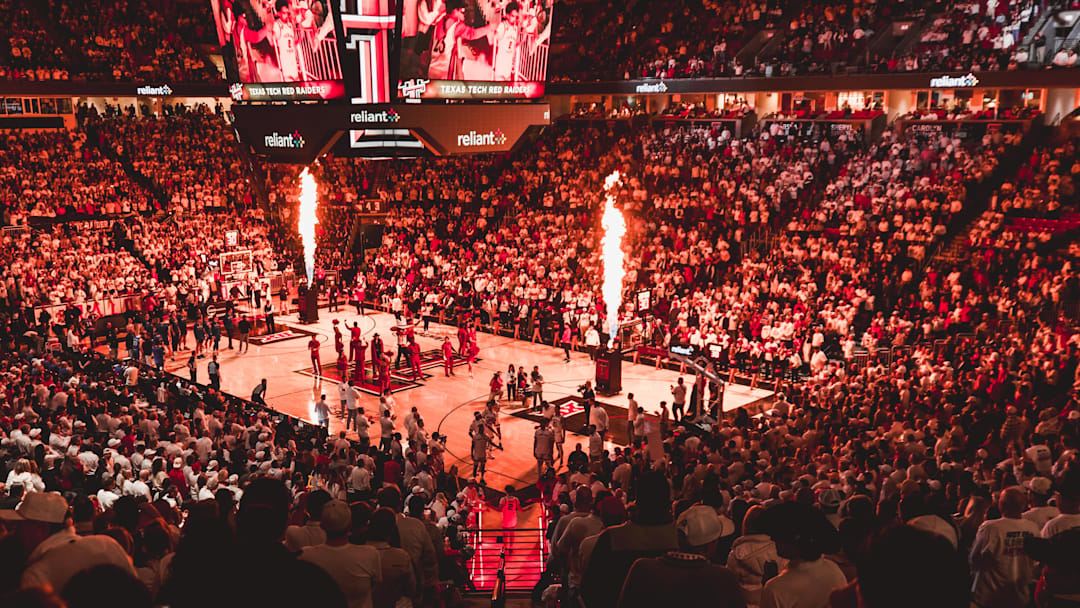 United Supermarkets Arena in front of a full crowd for Texas Tech's Men's Basketball home game. 